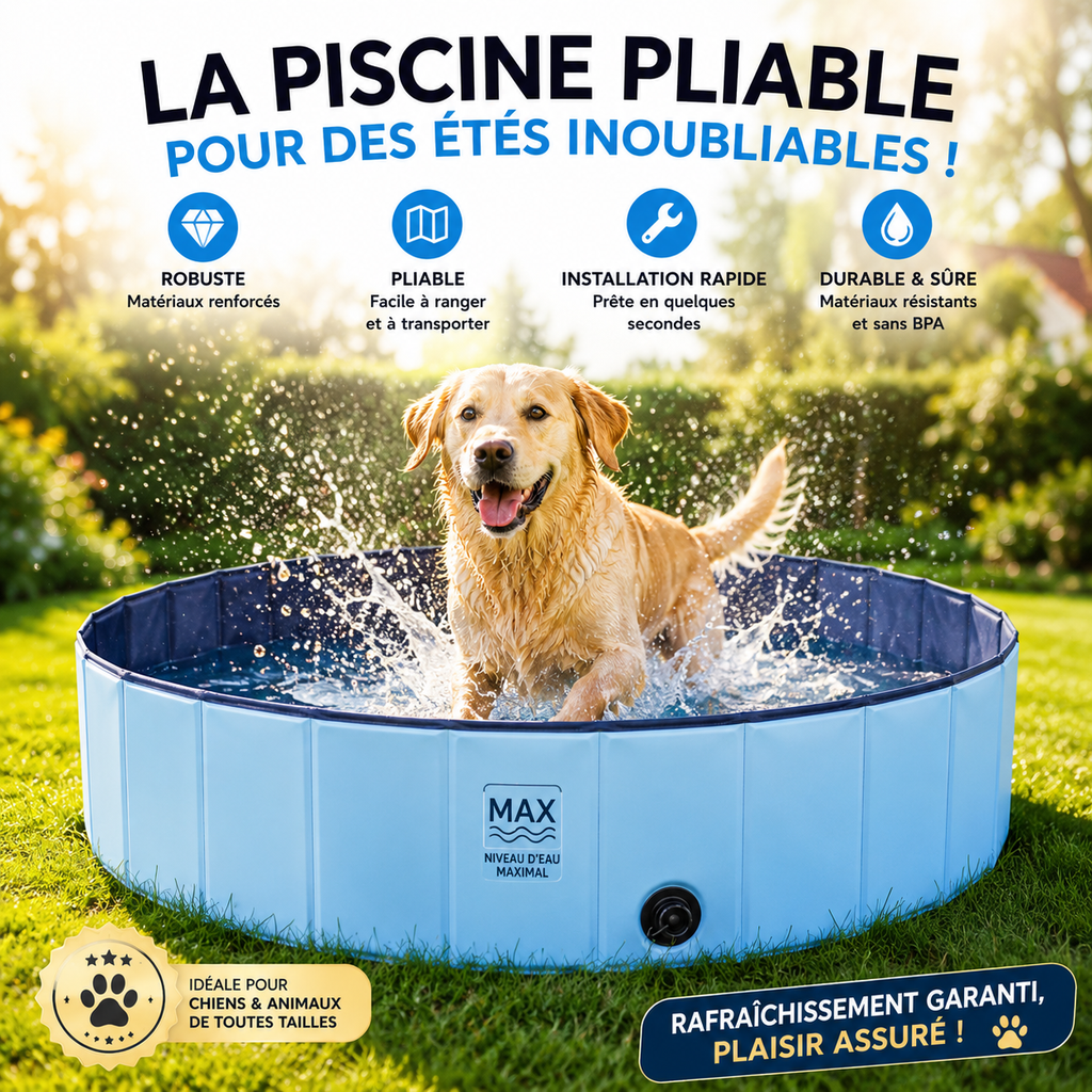 Piscine Pliable pour Chien & Chat — Baignade Estivale Sans Montage