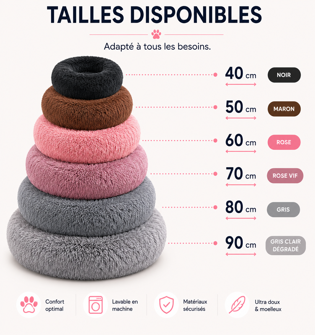 Lit Rond Ultra-Doux pour Chien & Chat — 6 Tailles, Chaleur & Confort Hivernal