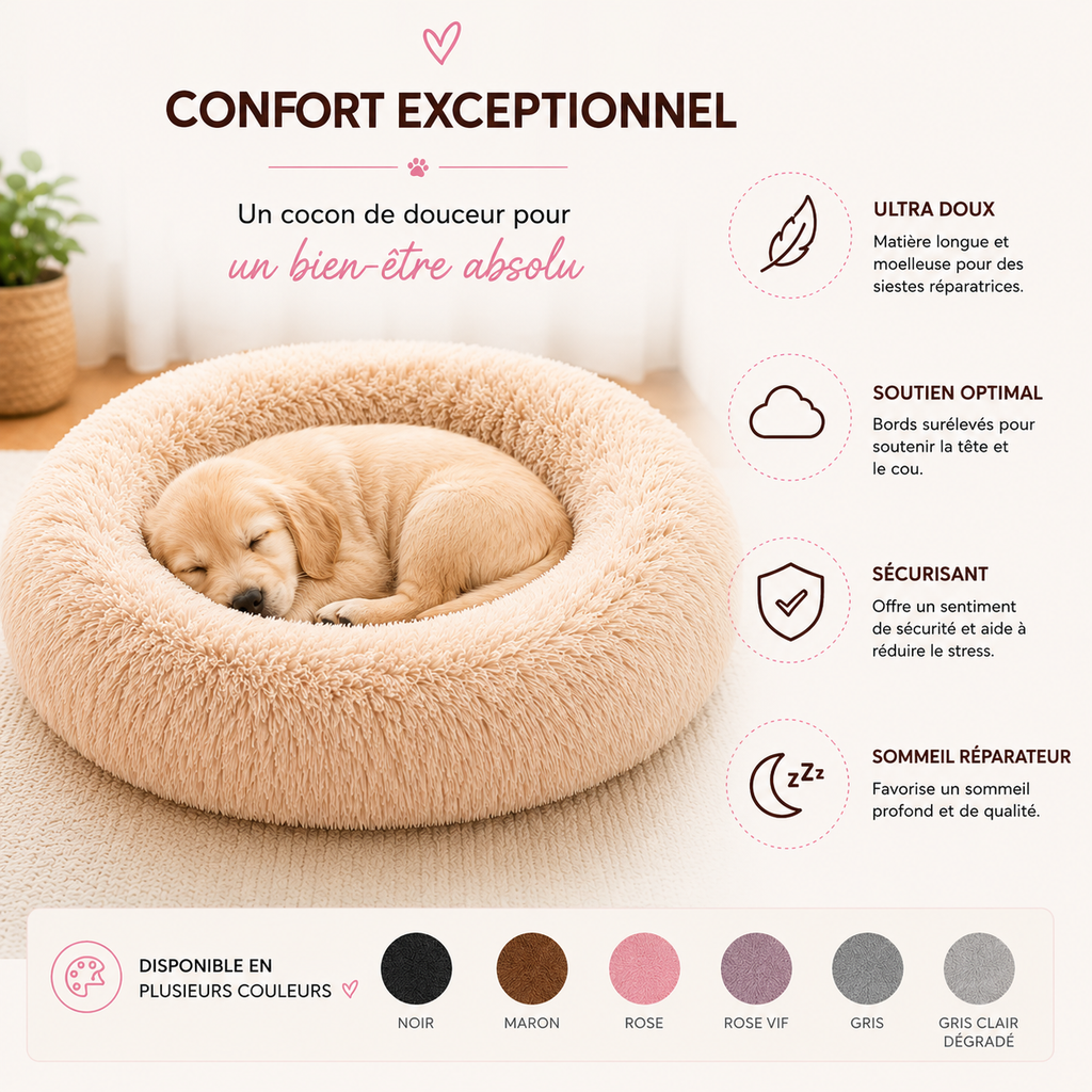 Lit Rond Ultra-Doux pour Chien & Chat — 6 Tailles, Chaleur & Confort Hivernal