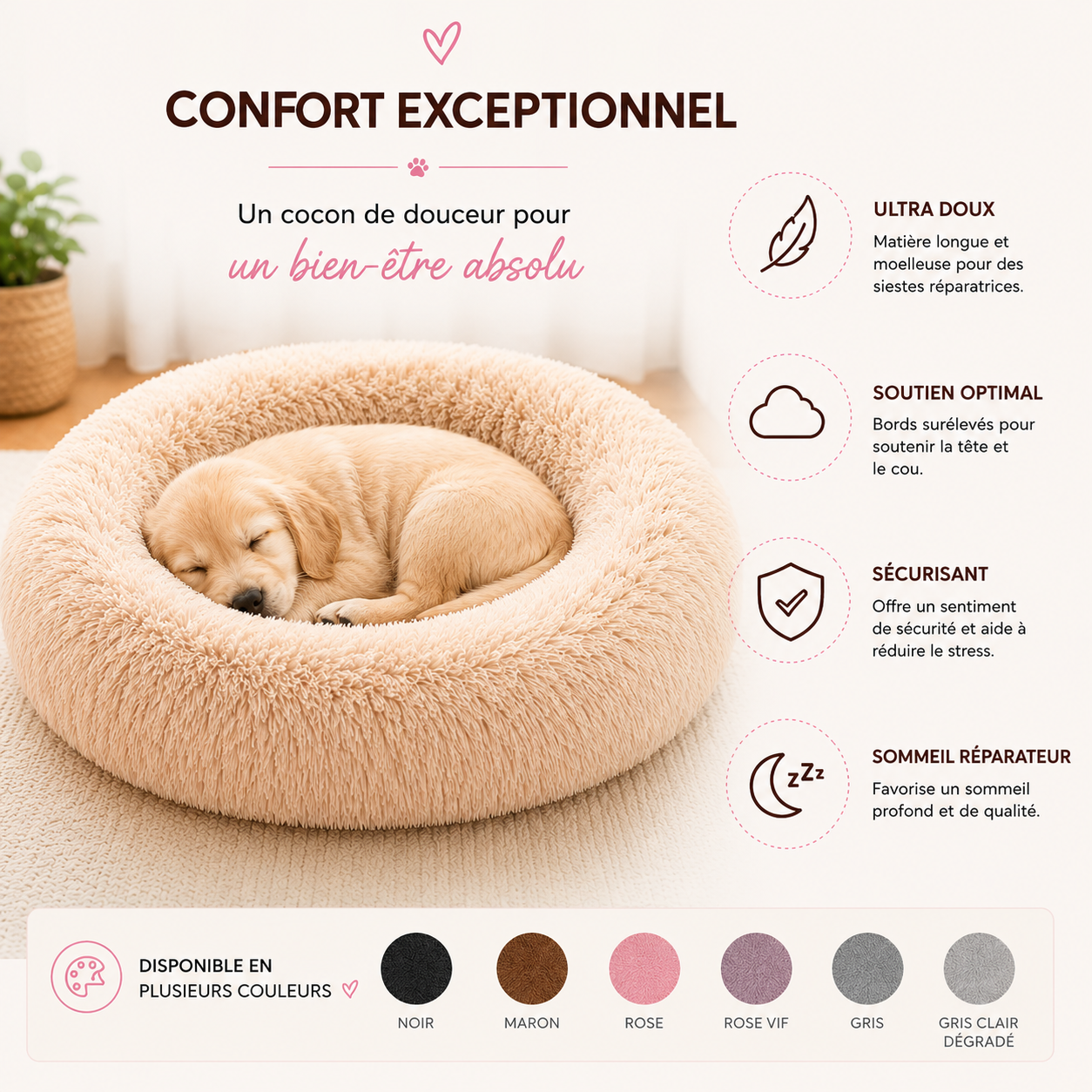 Lit Rond Ultra-Doux pour Chien & Chat — 6 Tailles, Chaleur & Confort Hivernal
