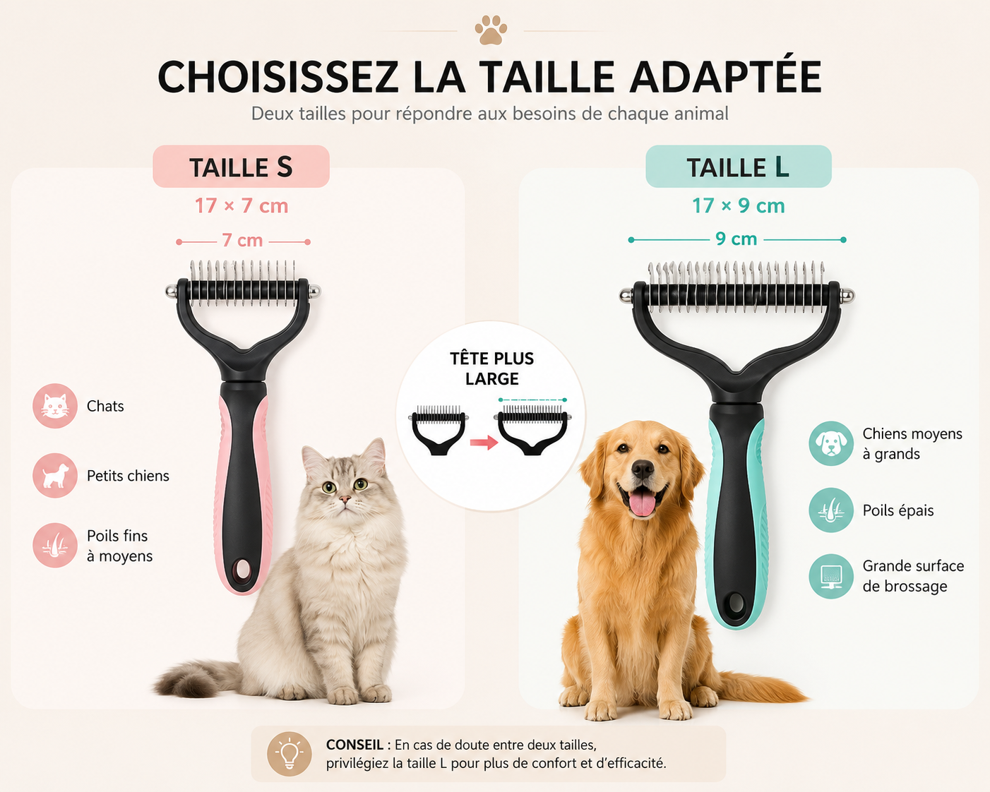 Peigne Double Face Inox pour Chat & Chien — Démêlage & Anti-Poils Morts