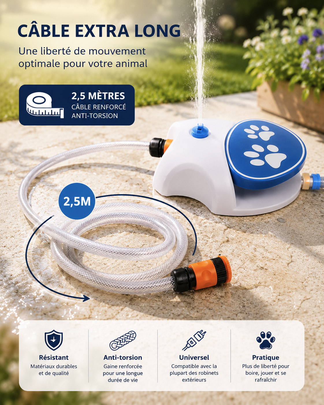 Fontaine Extérieure Autonome pour Chien — Activation par la Patte, Sans Électricité