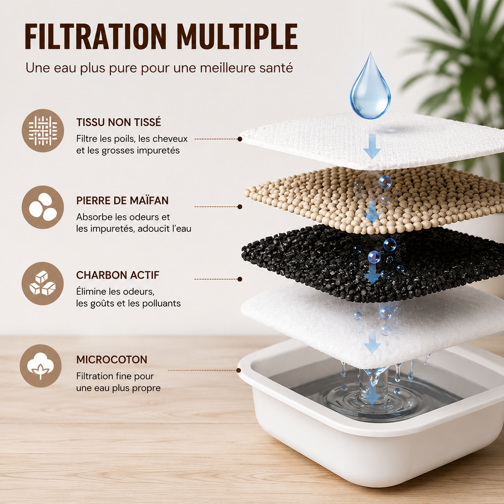 Fontaine à Eau Circulante pour Chat & Chien — 2,2L, Triple Filtration & Pompe Silencieuse