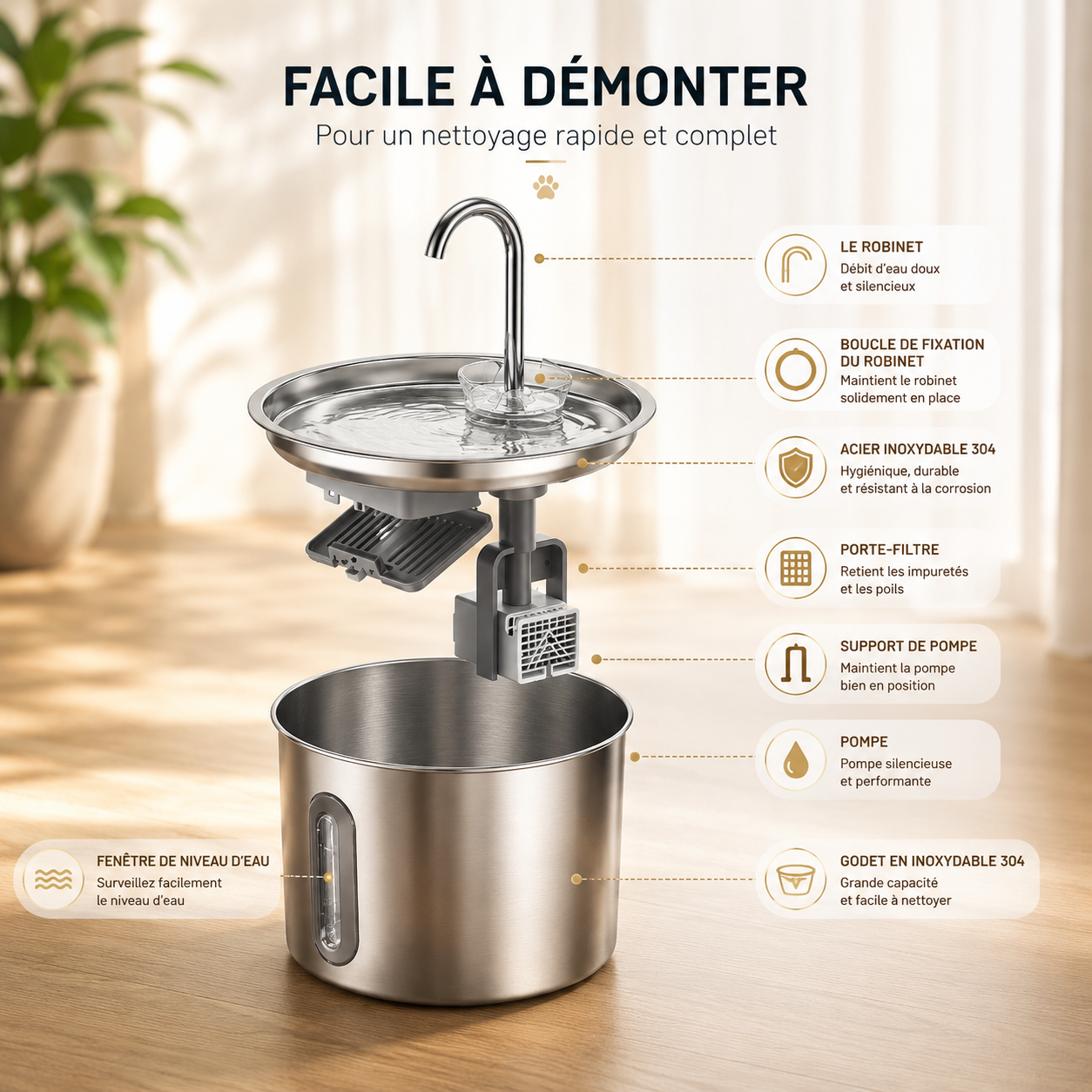 Fontaine à Eau Circulante pour Chat & Chien — 2,2L, Triple Filtration & Pompe Silencieuse