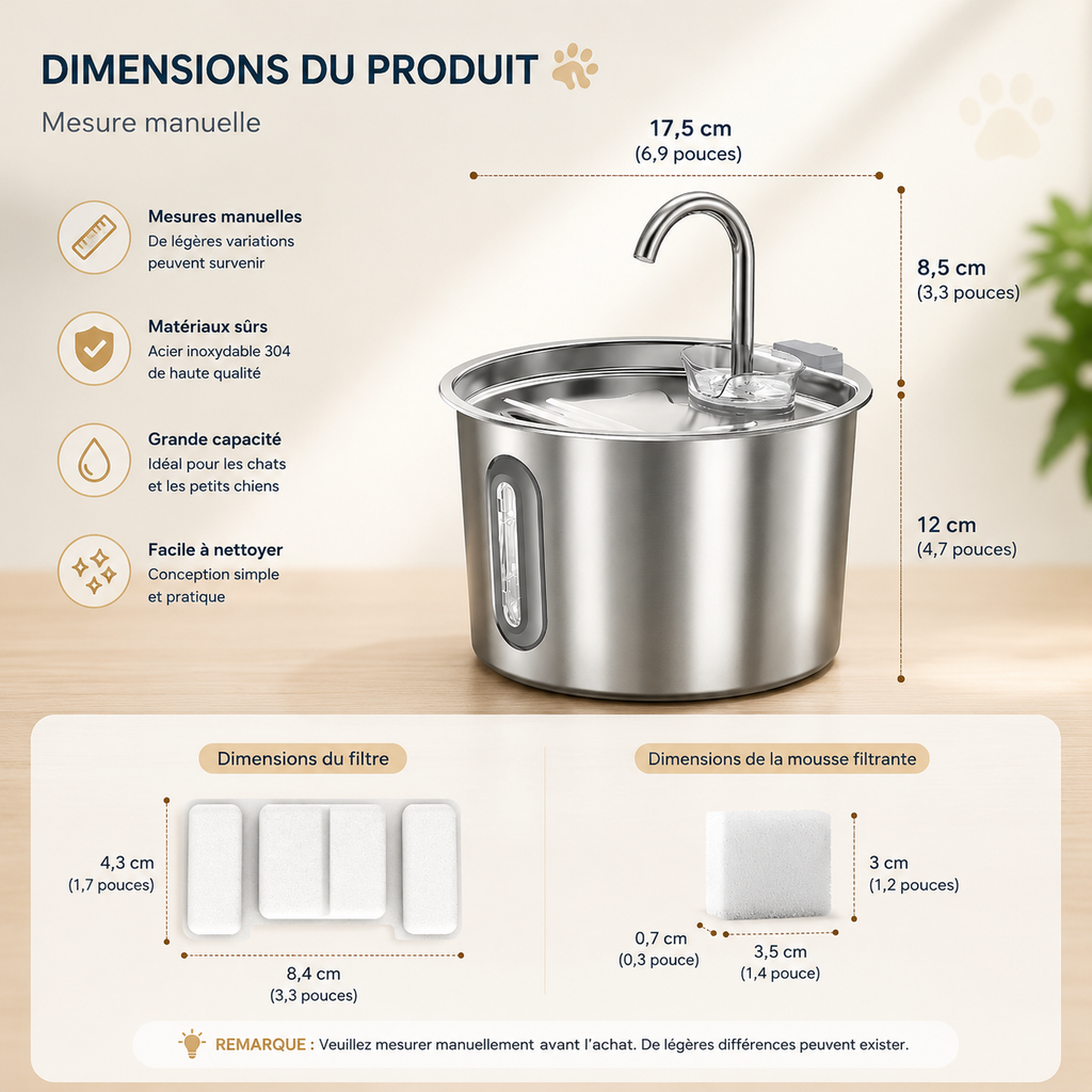 Fontaine à Eau Circulante pour Chat & Chien — 2,2L, Triple Filtration & Pompe Silencieuse