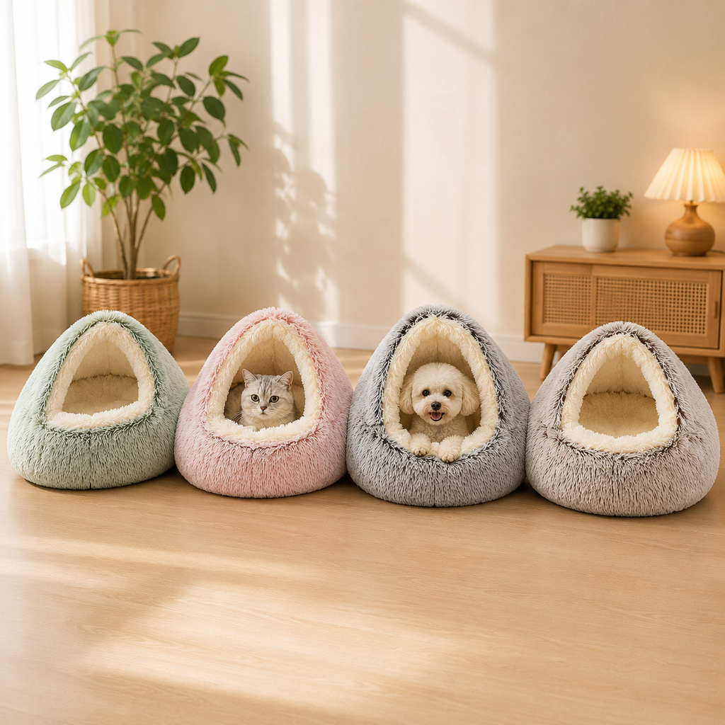 Panier peluche 2-en-1 pour chat et petit chien