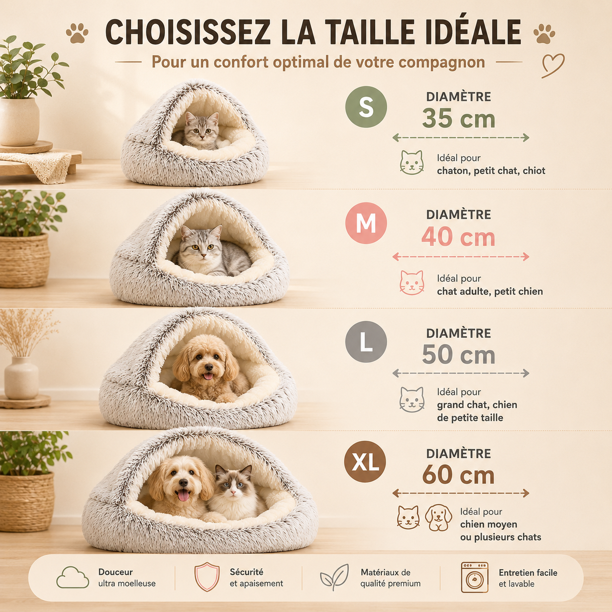 Panier peluche 2-en-1 pour chat et petit chien