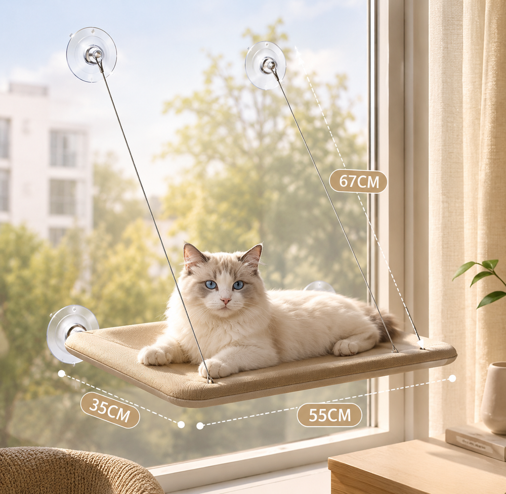 Hamac suspendu pour chat - fixation fenêtre