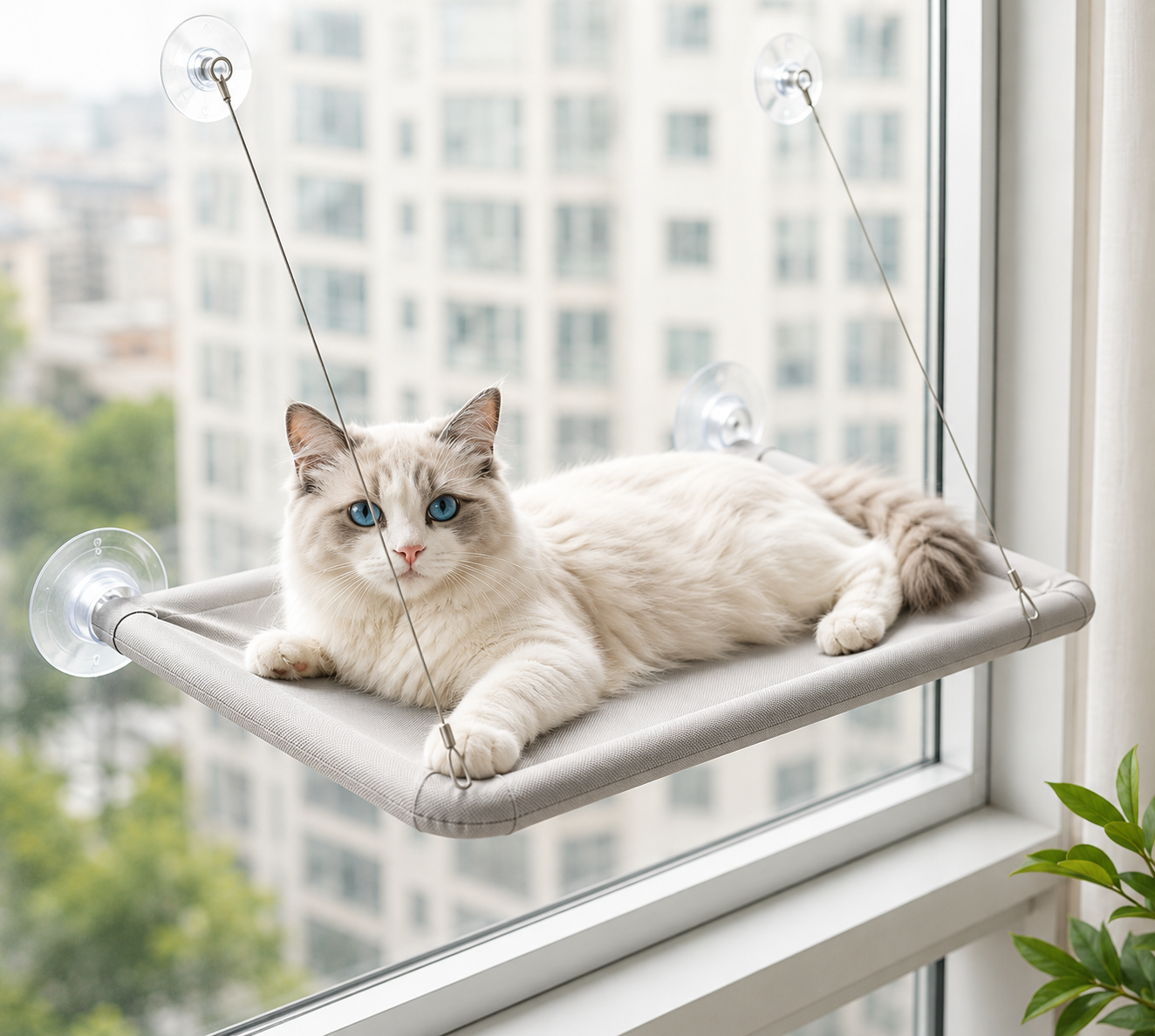 Hamac suspendu pour chat - fixation fenêtre