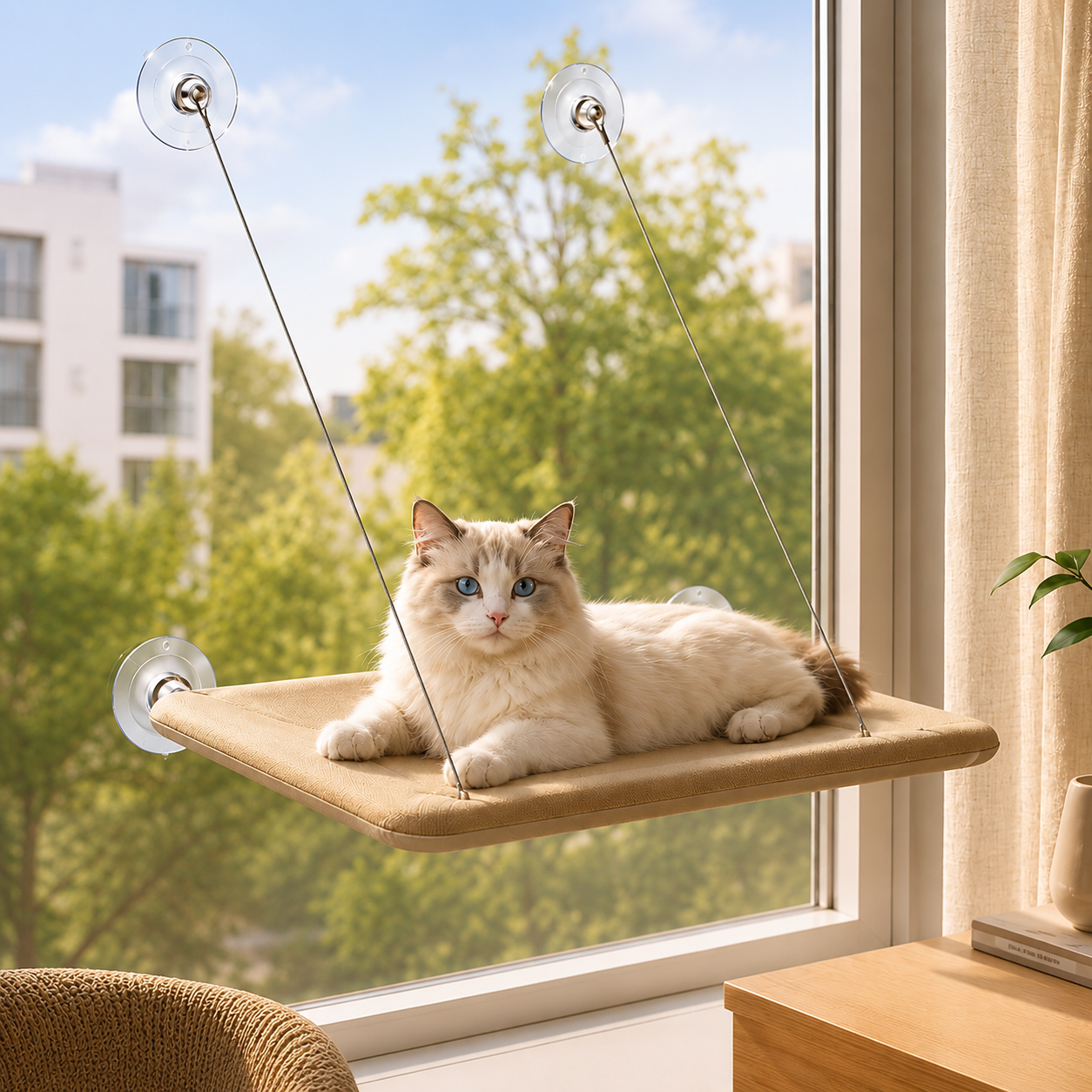 Hamac suspendu pour chat - fixation fenêtre