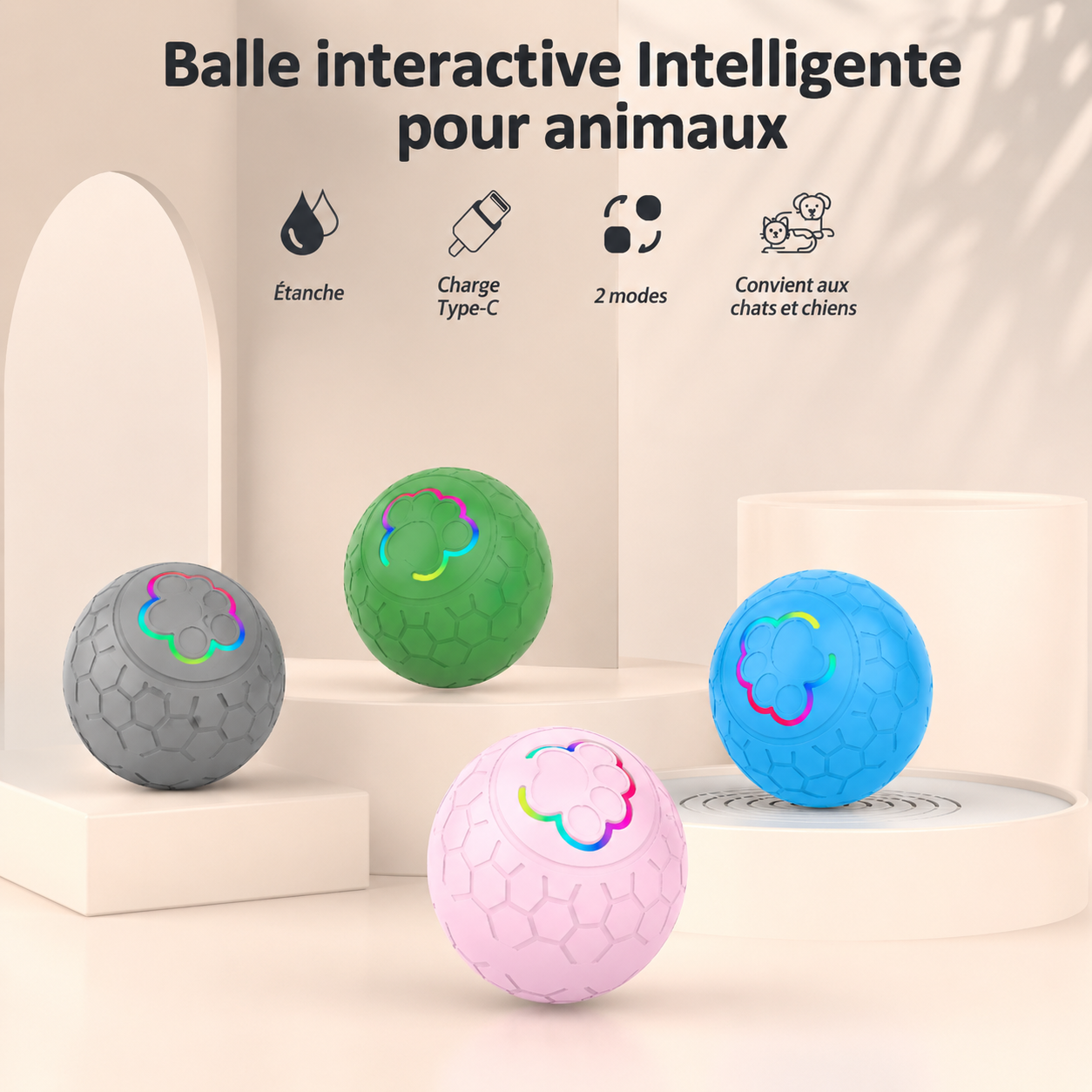 Balle interactive LED pour chien et chat - rechargeable USB