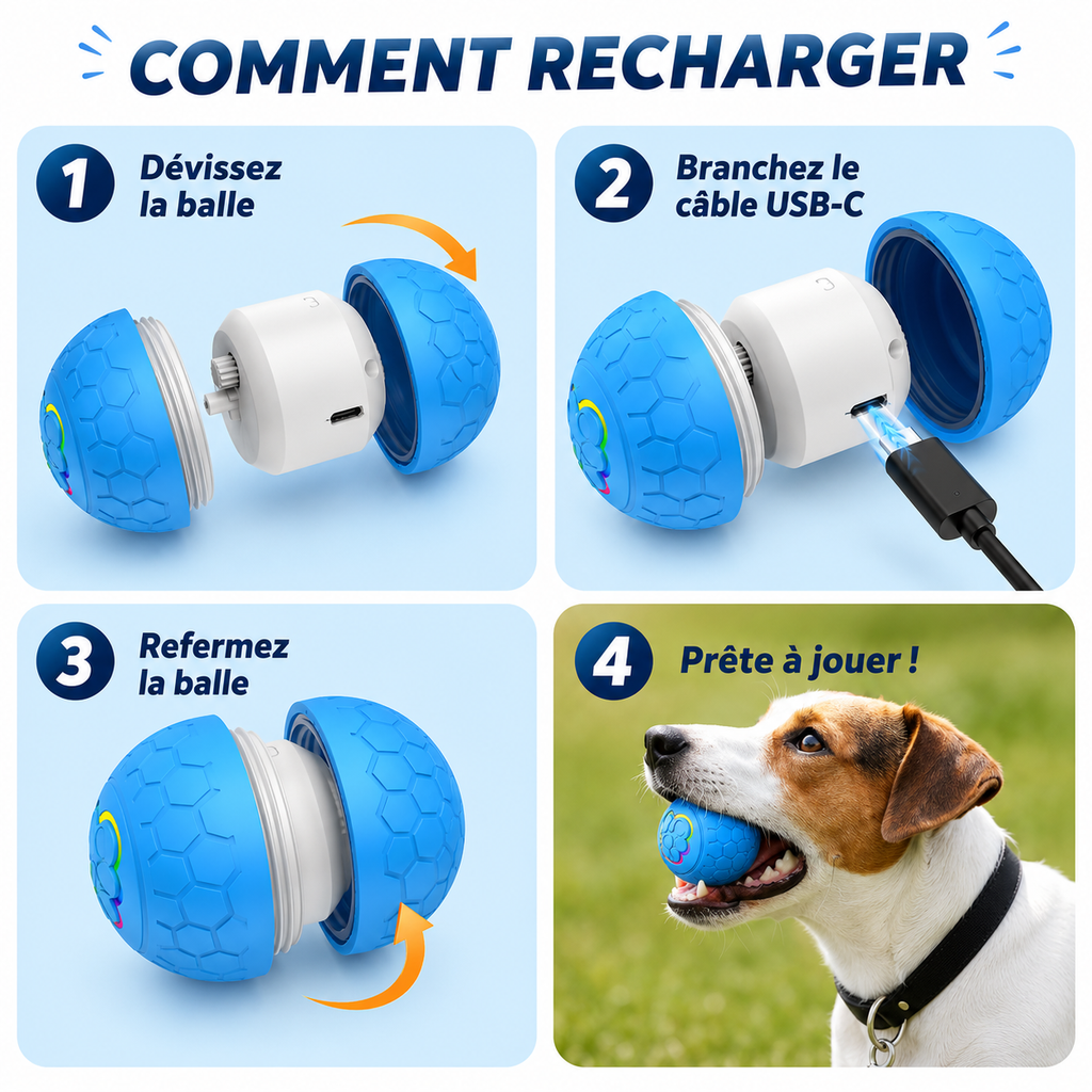 Balle interactive LED pour chien et chat - rechargeable USB
