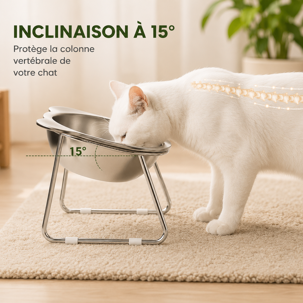 Bol surélevé en inox pour chat et petit chien