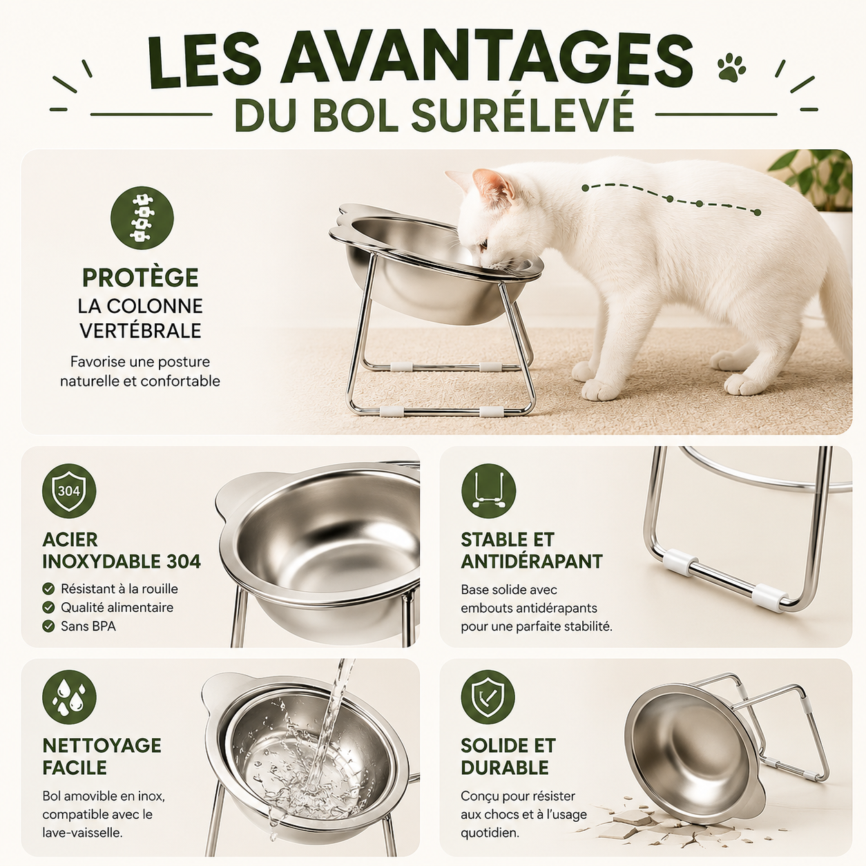 Bol surélevé en inox pour chat et petit chien