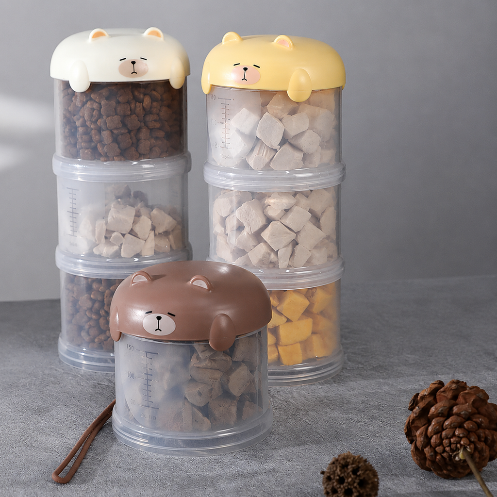 Boîte à croquettes portable 3 compartiments pour chien et chat