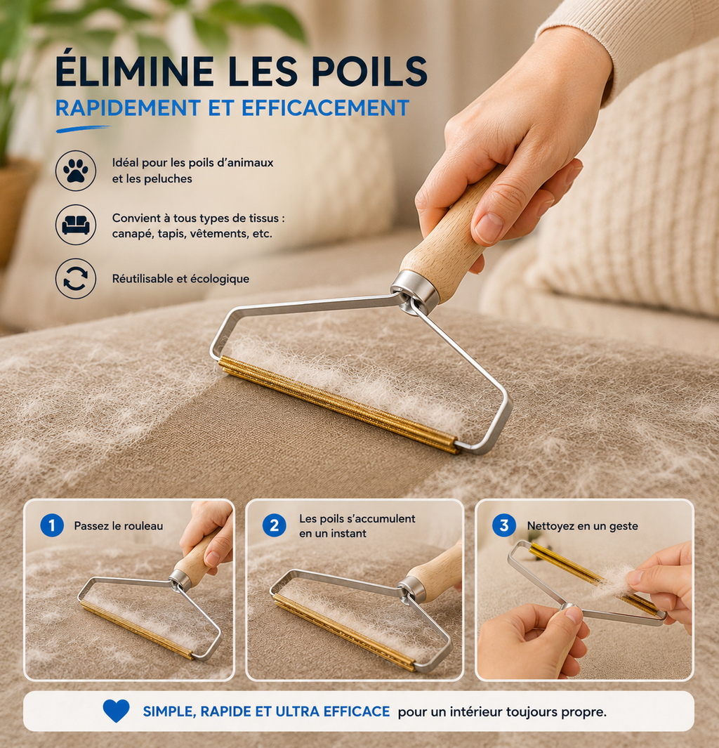 Éliminateur de Poils Réutilisable — Chien & Chat, Canapé & Vêtements