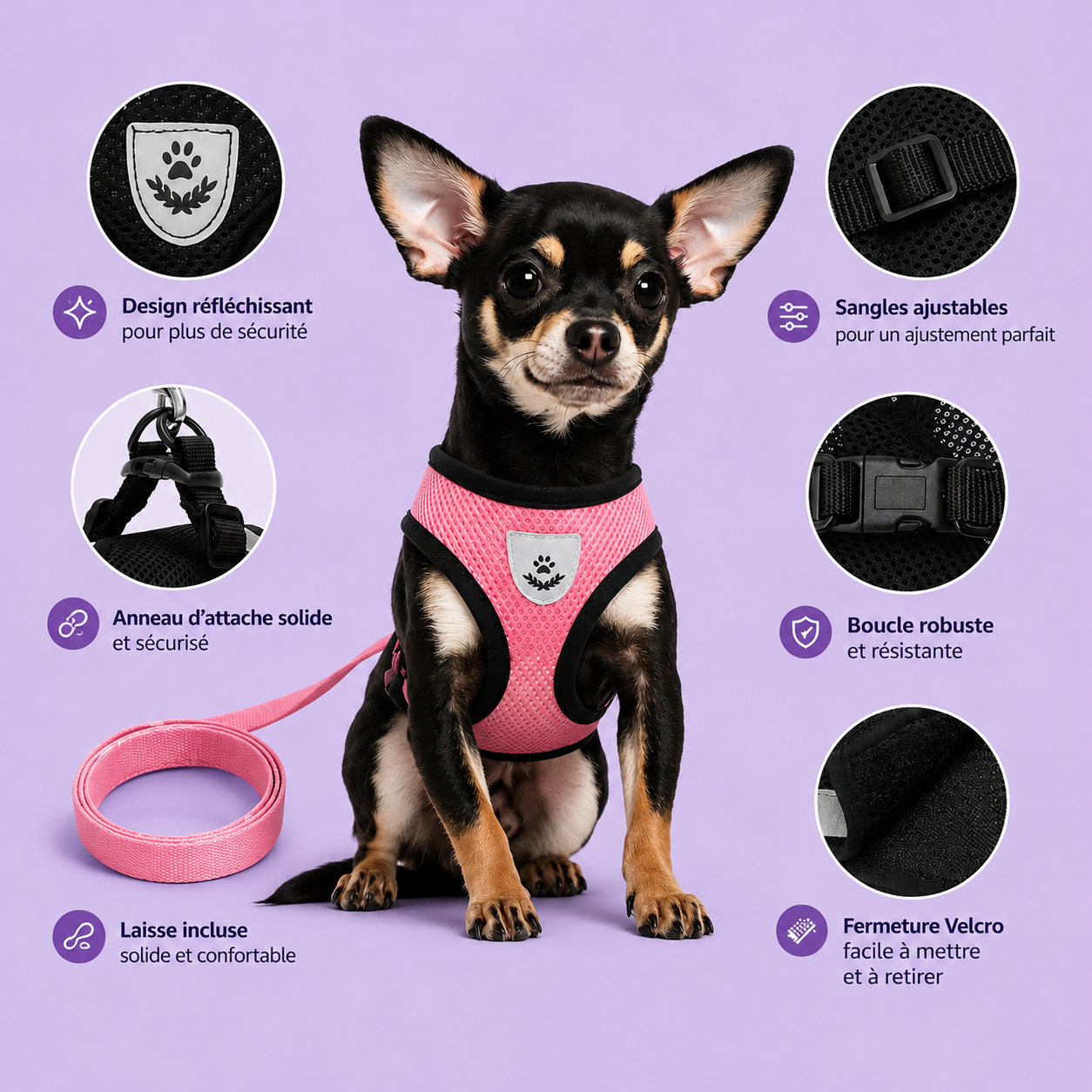 Harnais Gilet Réglable pour Chat & Chien — Maille Respirante, Anti-Échappement