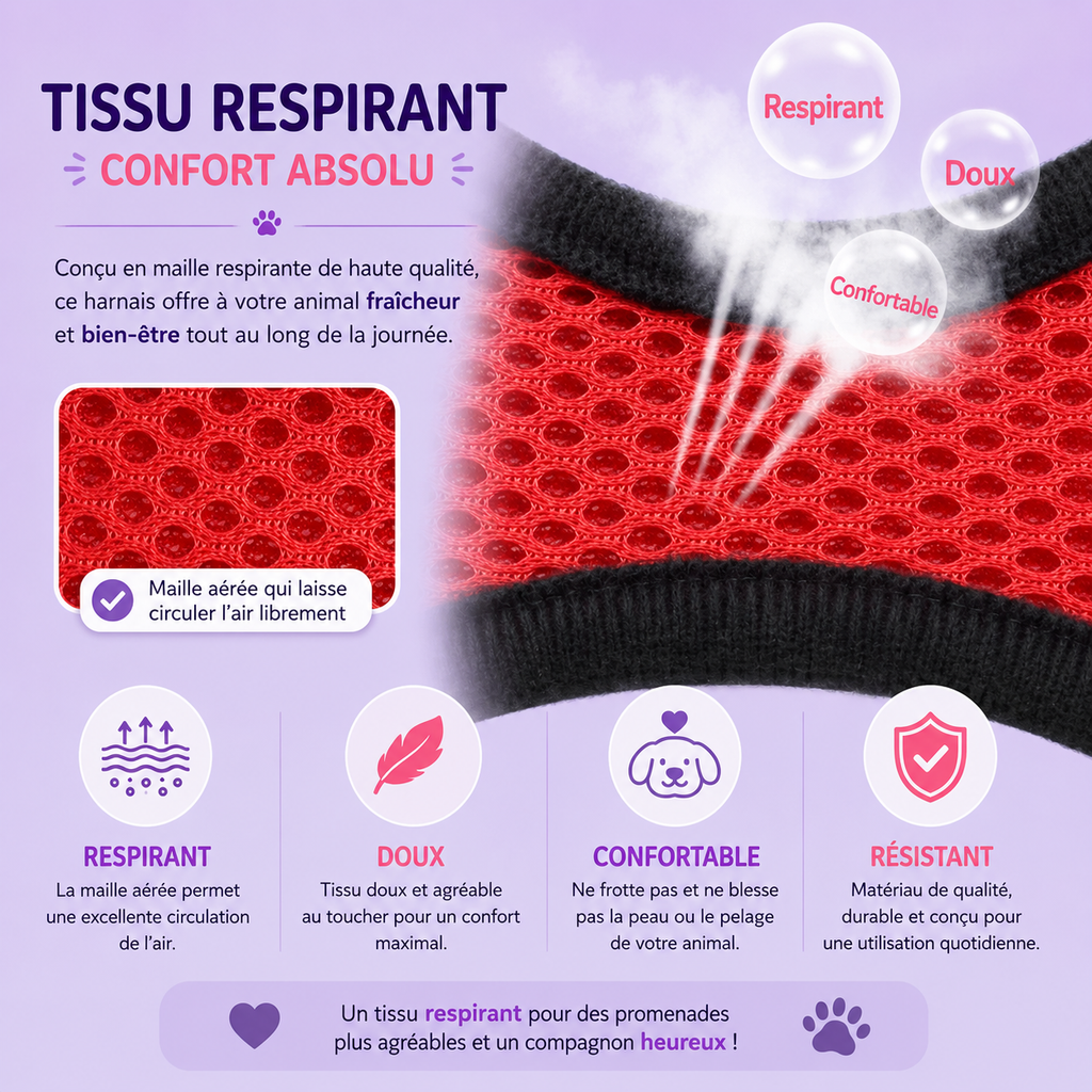 Harnais Gilet Réglable pour Chat & Chien — Maille Respirante, Anti-Échappement