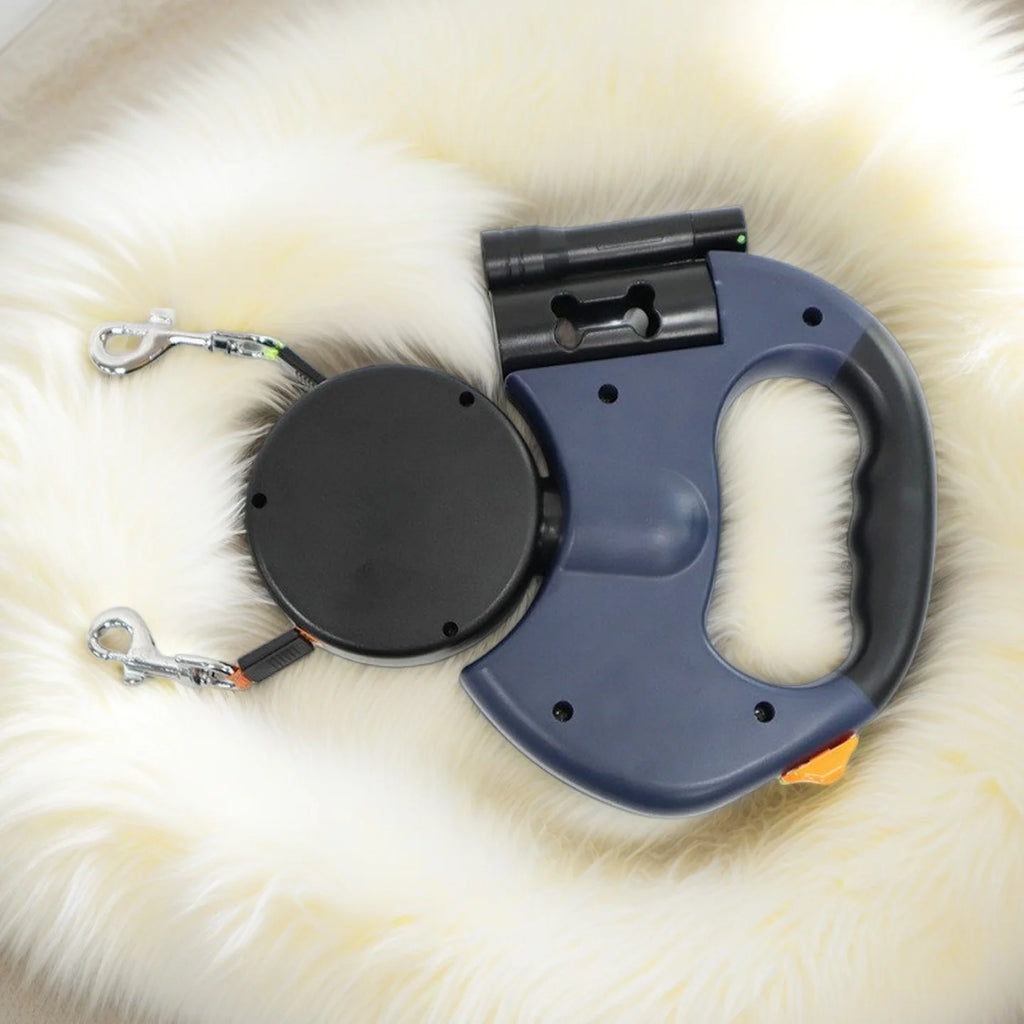 Laisse Double Rétractable pour Chien avec LED — Anti-Emmêlement 360°
