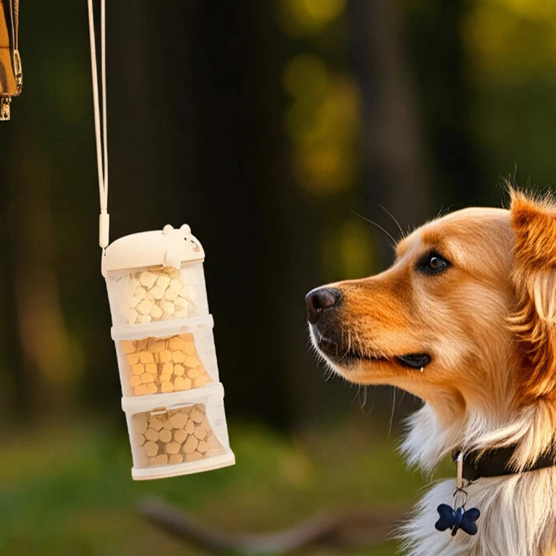 Boîte à croquettes portable 3 compartiments pour chien et chat