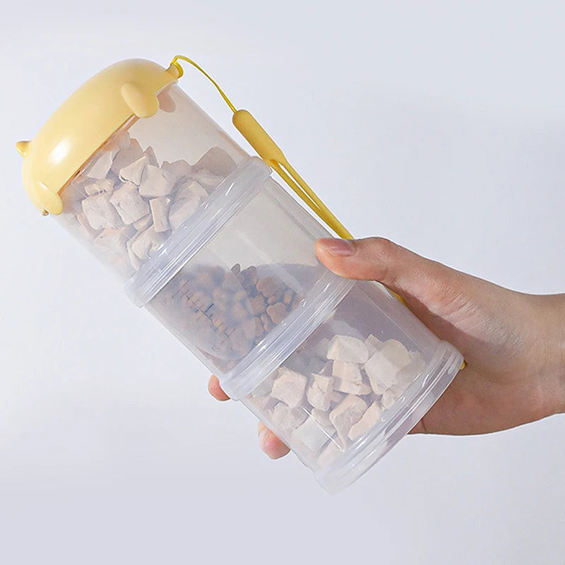 Boîte à croquettes portable 3 compartiments pour chien et chat